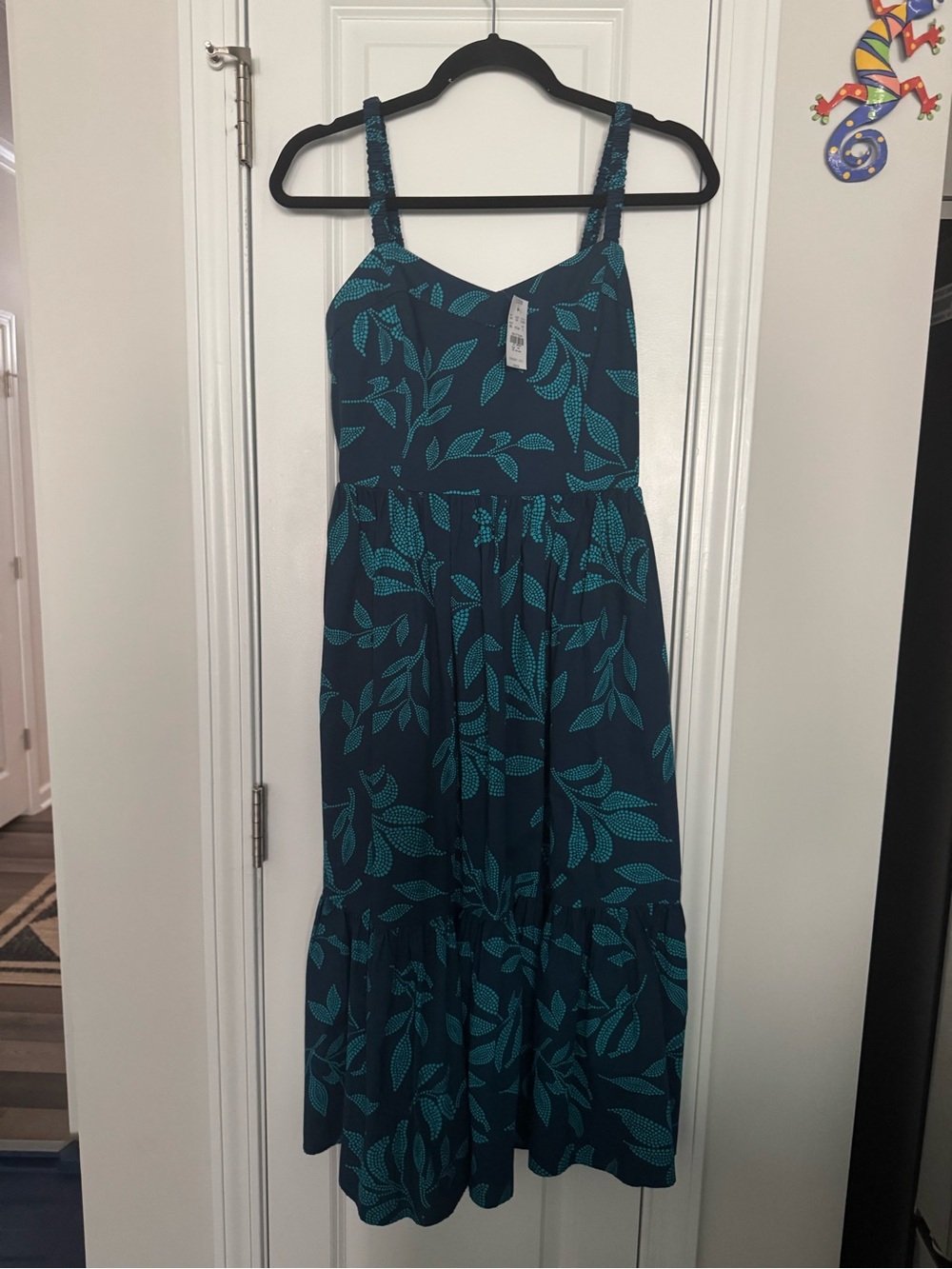 J. Crew Factory Navy Maxi Dress with Teal Leaf Print